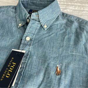 NWT Polo Ralph Lauren Classic Fit Indigo Chambray Untucked Shirt Button Up S